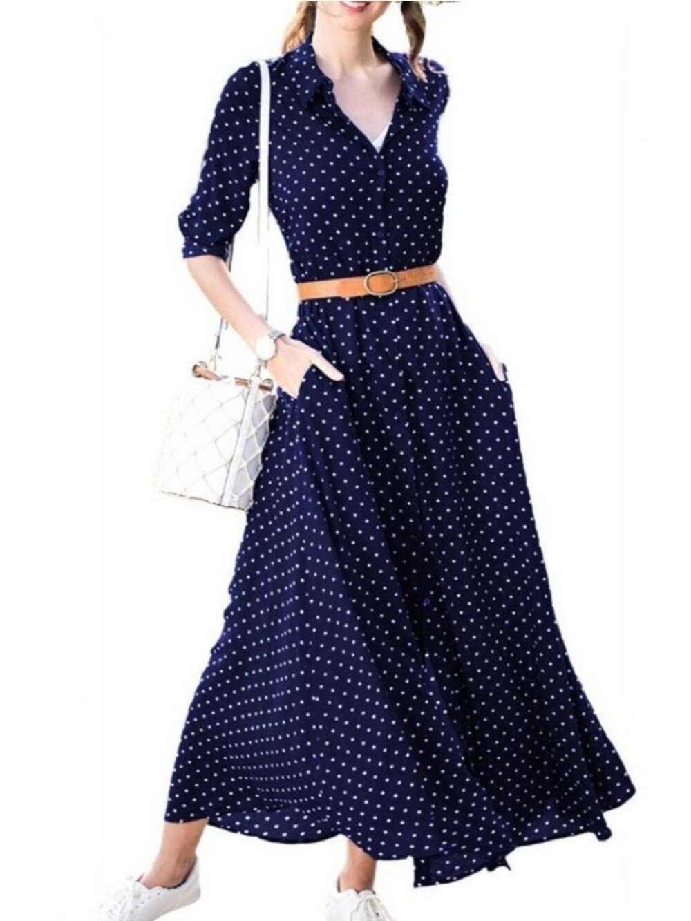 Navy polka dot maxi dress size XS